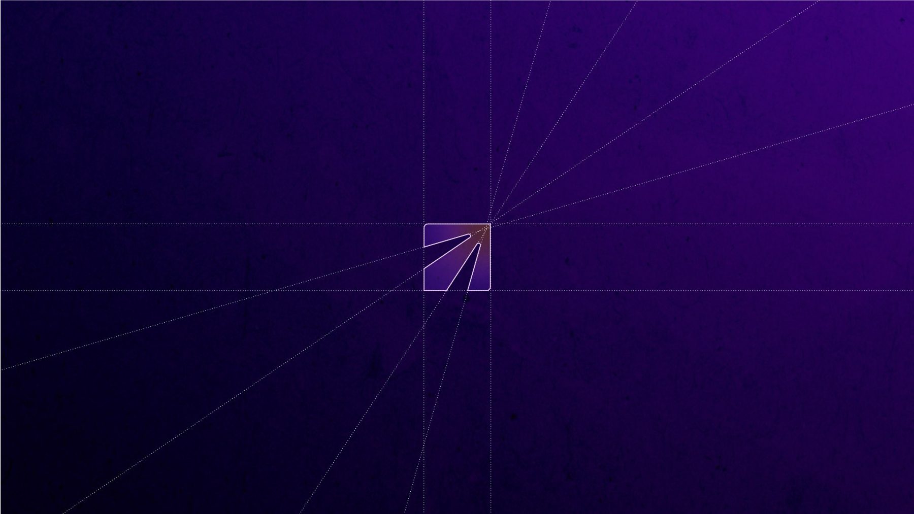 Símbolo de seta da SEO Marketing sobre grade de construção com linhas radiais em fundo roxo escuro