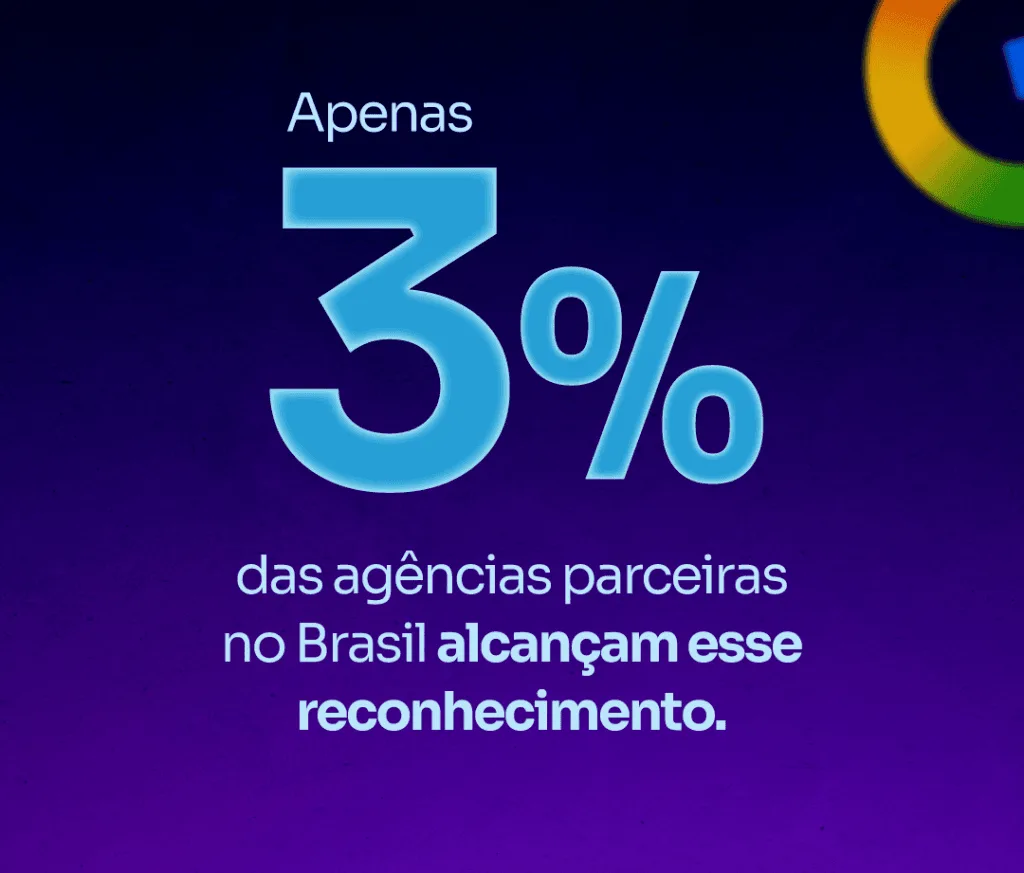 Peça em fundo roxo: apenas 3% das agências parceiras do Google no Brasil alcançam o nível Premier