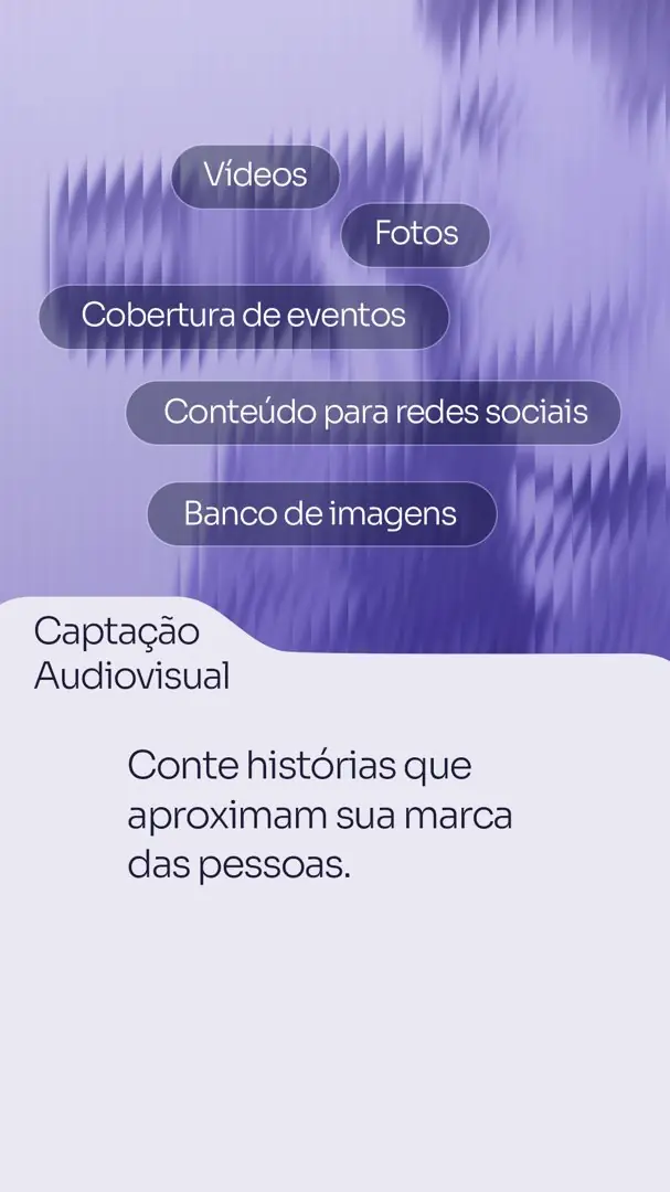 Card Captação Audiovisual: vídeos, fotos, cobertura de eventos, conteúdo para redes e banco de imagens
